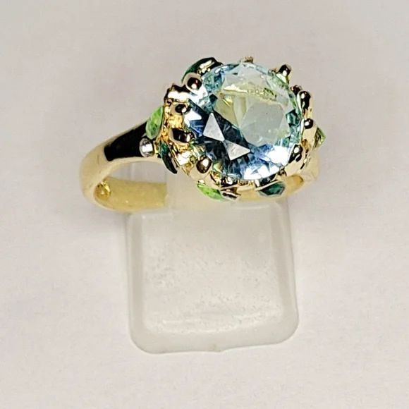 🎀18k/925 Leafy Aquamarine & Peridot Ring - Picture 4 of 6